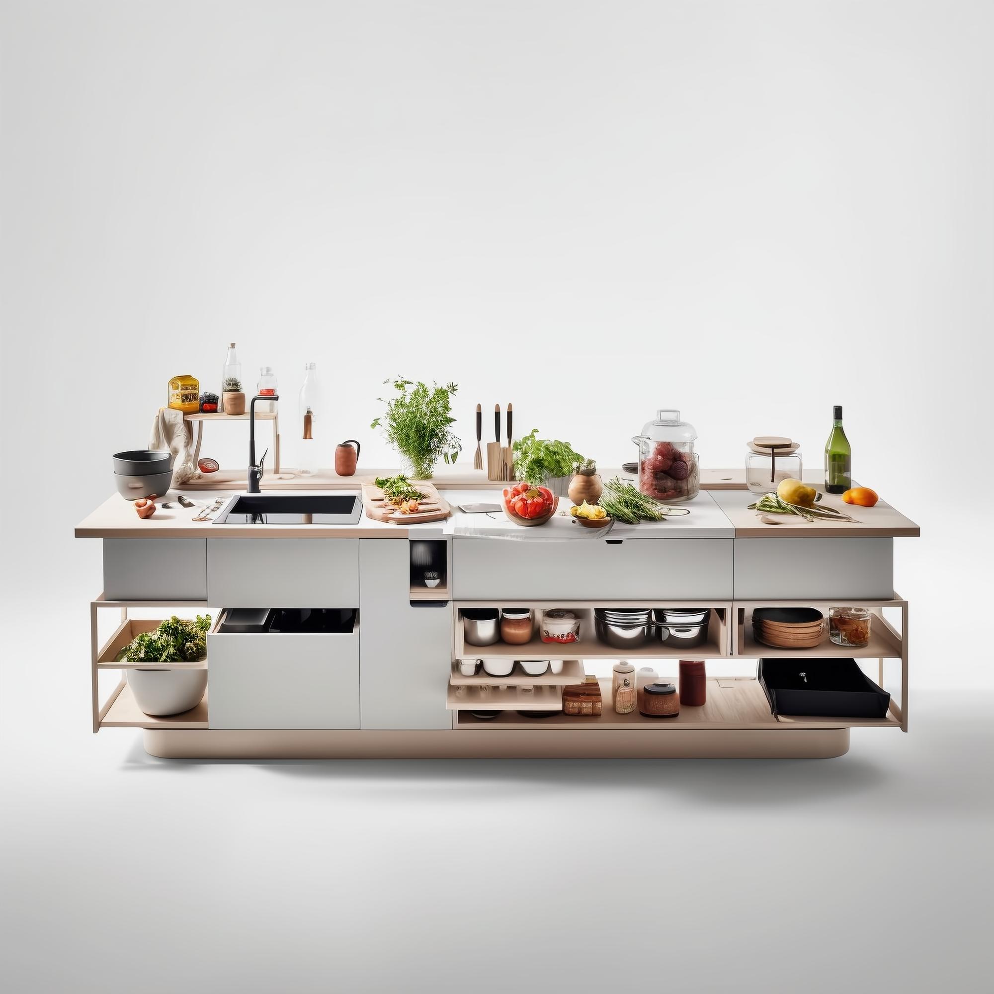 Studio interior with cooking stations