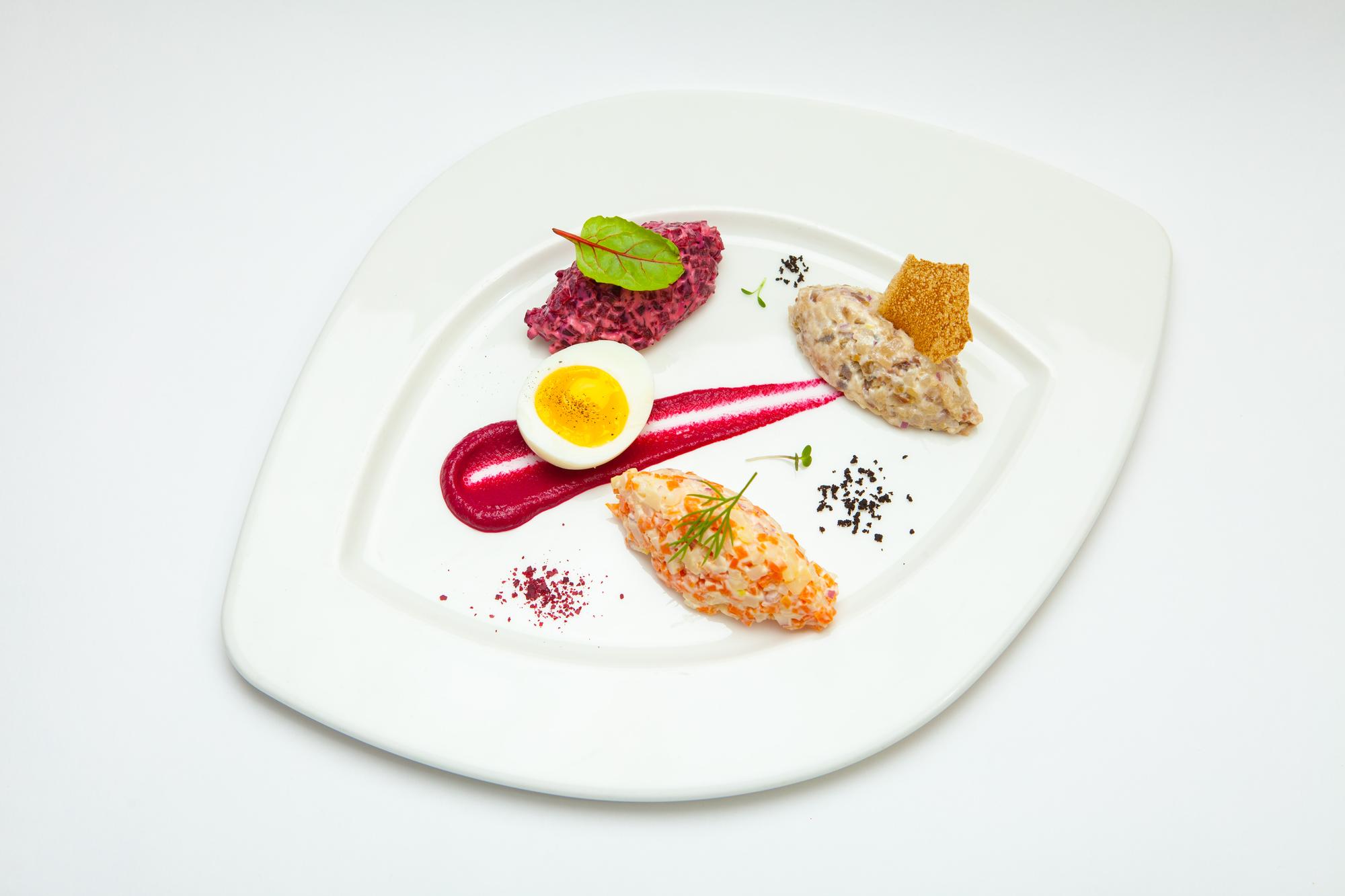 Finished plated main course with garnish